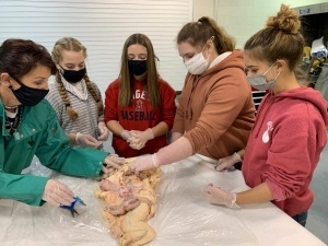 Kelly Sheiss, Whitko Career Academy Agricultural Instructor (Far left), teaches students with a reproductive tract from Krider’s Meat Processing.